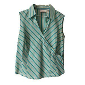 Worthington Vtg Nautical Colorful Retro Stripe Sleeveless Wrap Y2K Stretch Top L